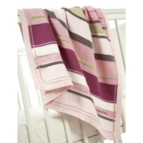 Mamas and Papas Knit Blankets Girls Striped Scrapbook Pink